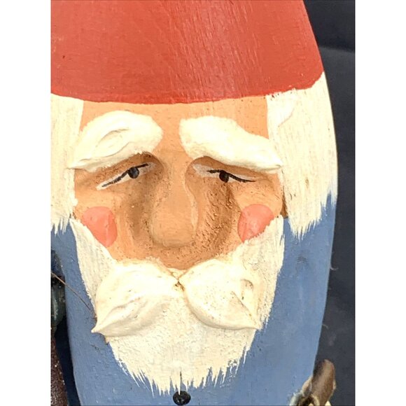 Santa Gnome with Basket Figure Folk Art Wood Pharmacist Pharmacy Tech 6.5" - Picture 2 of 8